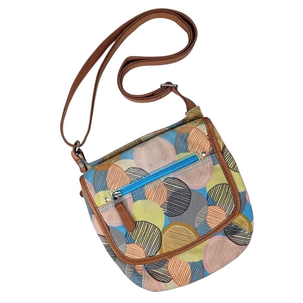 Fossil Retro Geometric Circle Print Canvas Organizer Crossbody Bag